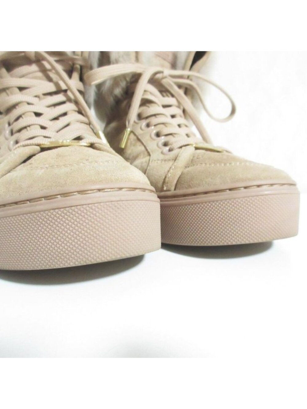 Louis Vuitton Monogram Embossed Suede High Cut Shearling Sneakers 35 Pink Beige - Picture 5 of 10